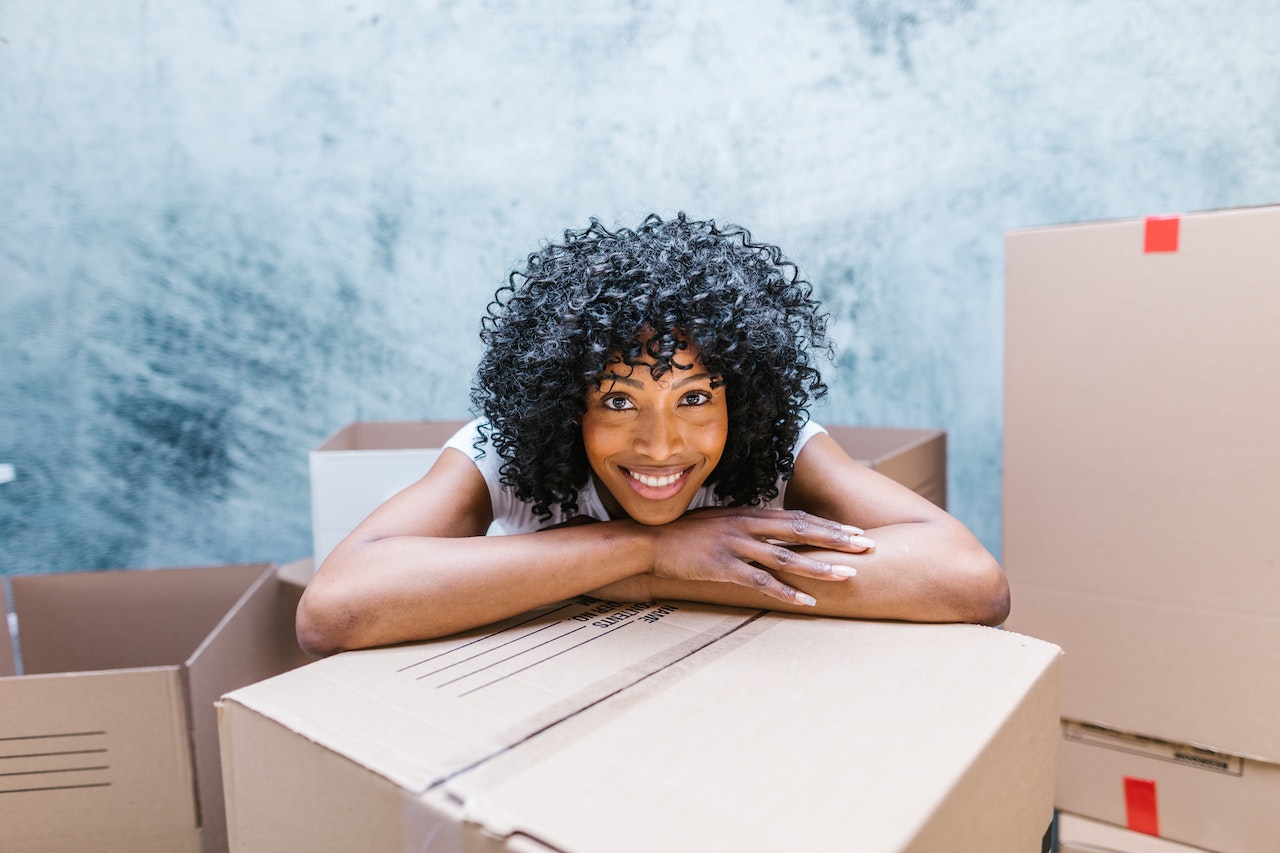 woman with moving boxes